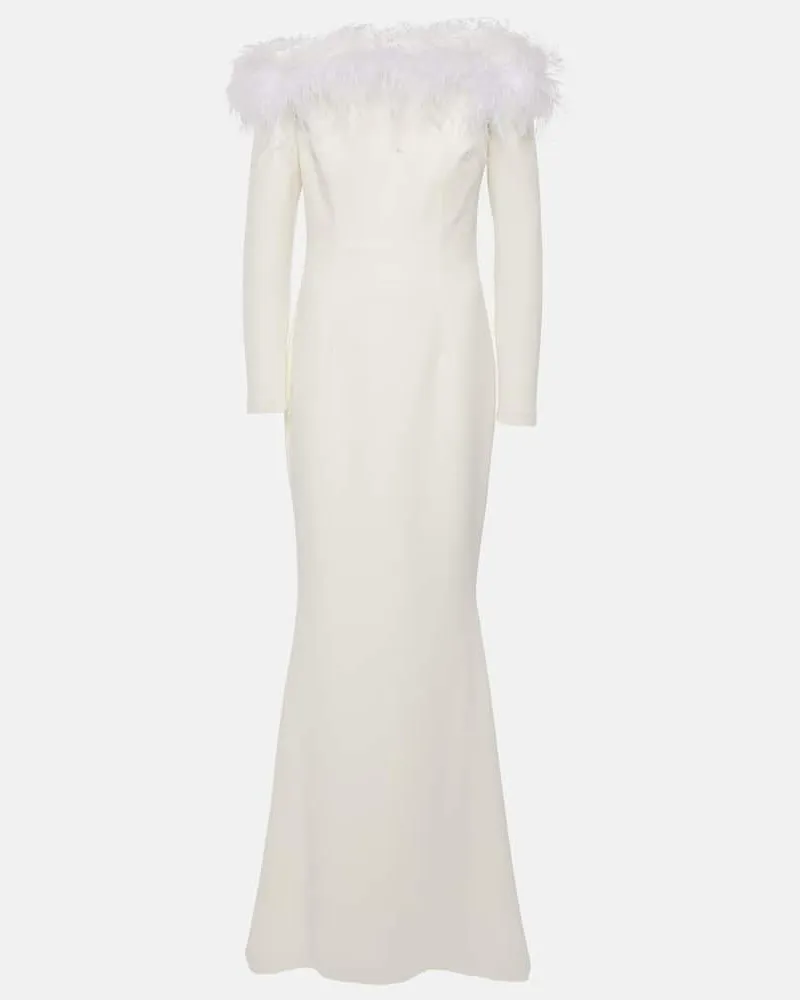 Safiyaa Bridal Robe Starlana aus Crêpe mit Federn Weiß
