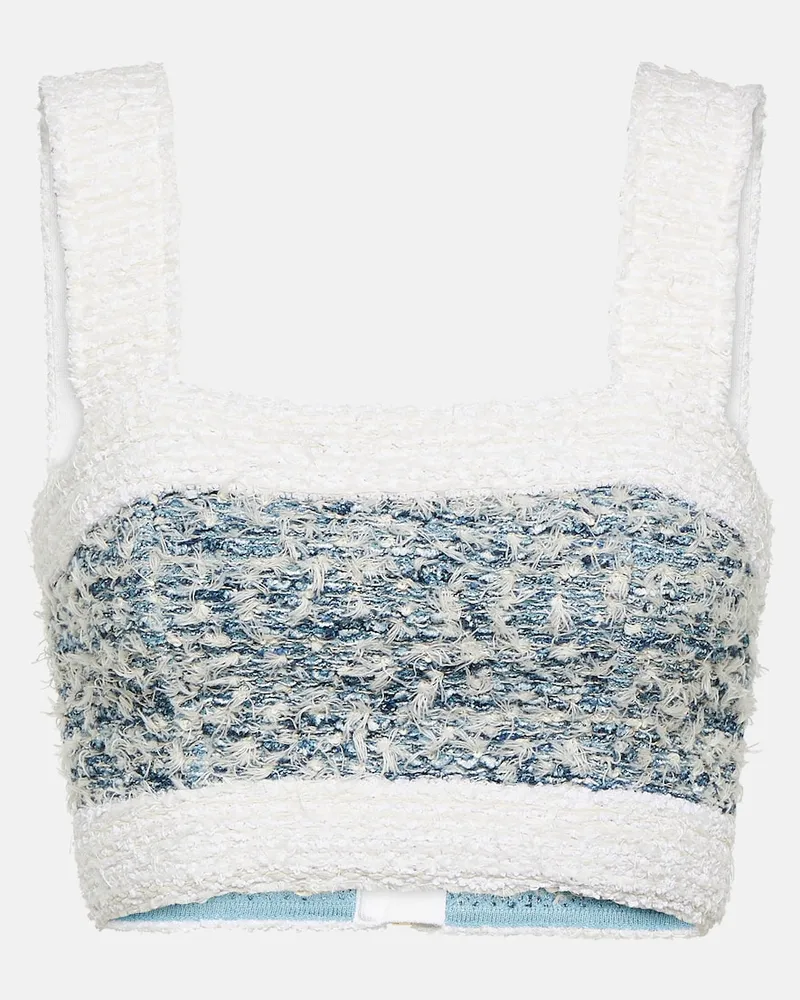 Balmain Cropped Top aus Tweed und Denim Multicolor
