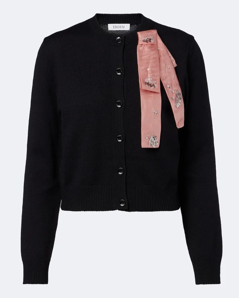 Erdem Verzierter Cardigan aus Wolle Schwarz