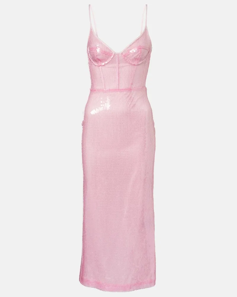 David Koma Midikleid mit Pailletten Rosa