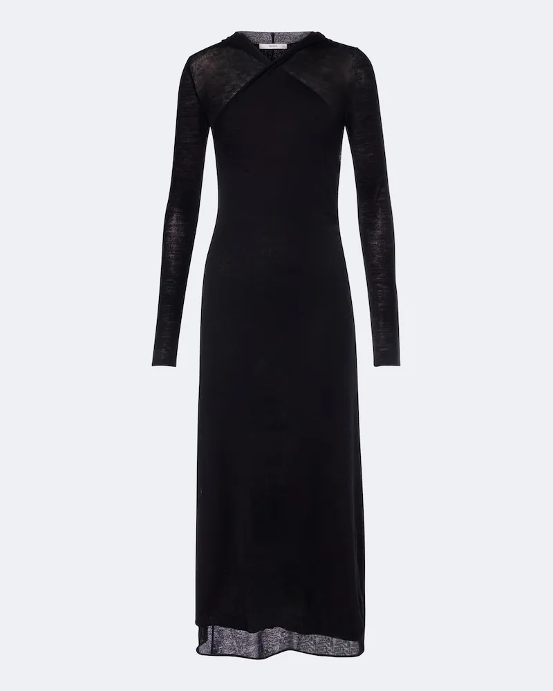 Fendi Midikleid aus Wolle Schwarz