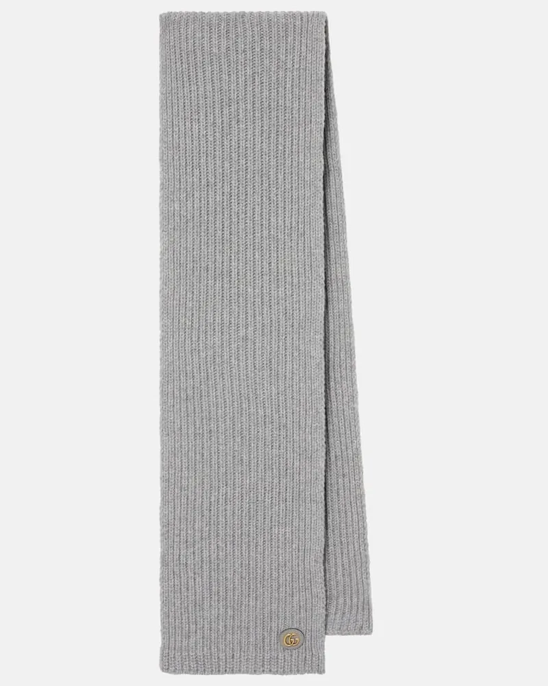 Gucci Schal Double G aus Wolle und Kaschmir Grau