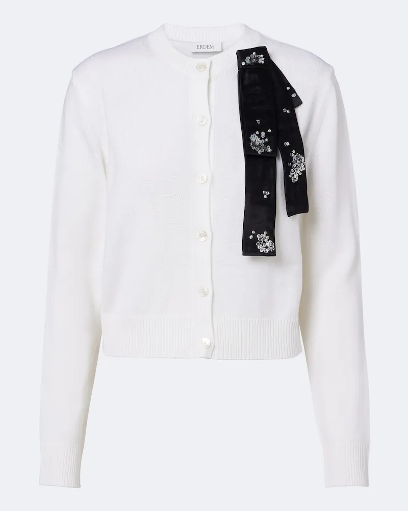 Erdem Verzierter Cardigan aus Wolle Weiß