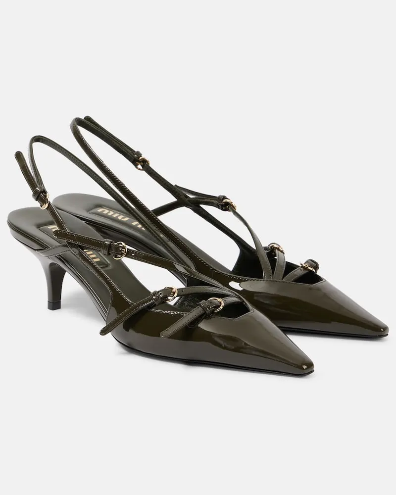 Miu Miu Slingback-Pumps aus Lackleder Grün