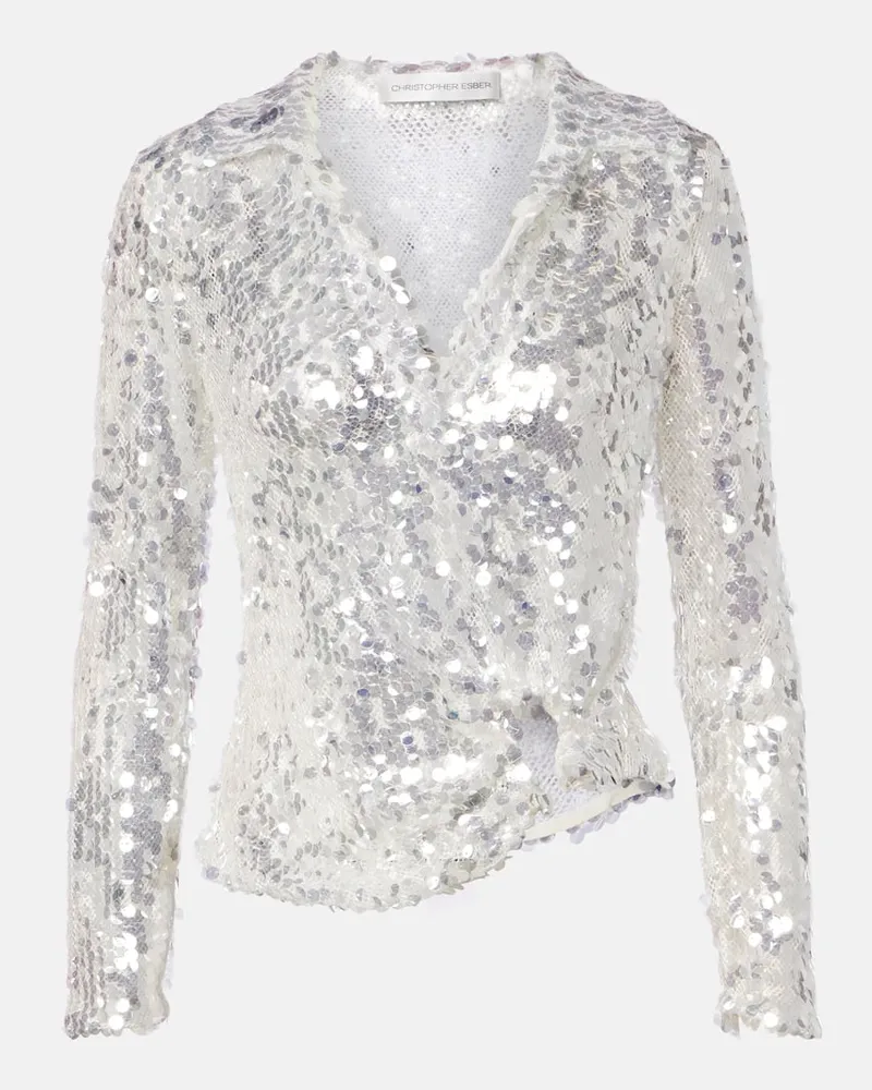 Christopher Esber Top Opaline mit Pailletten Silber