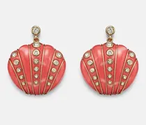 Yvonne Léon Ohrringe Corail Coquillage aus 9kt Gelbgold (375/1000) mit Diamanten und Koralle