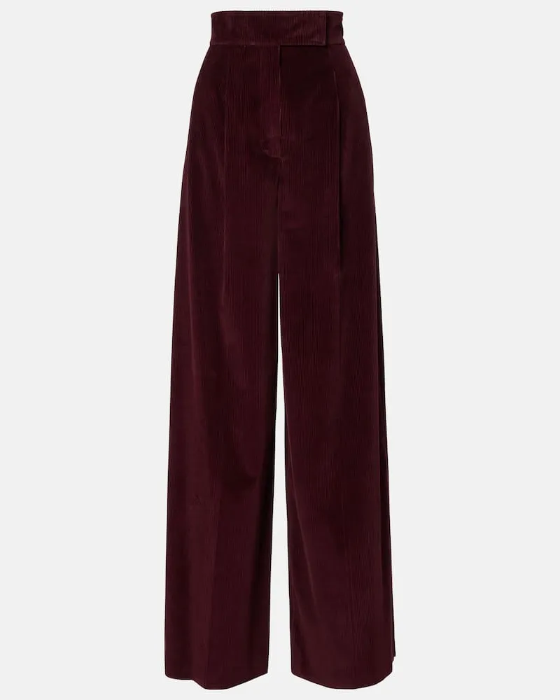 Max Mara Weite High-Rise-Hose aus Baumwoll-Cord Burgunderrot