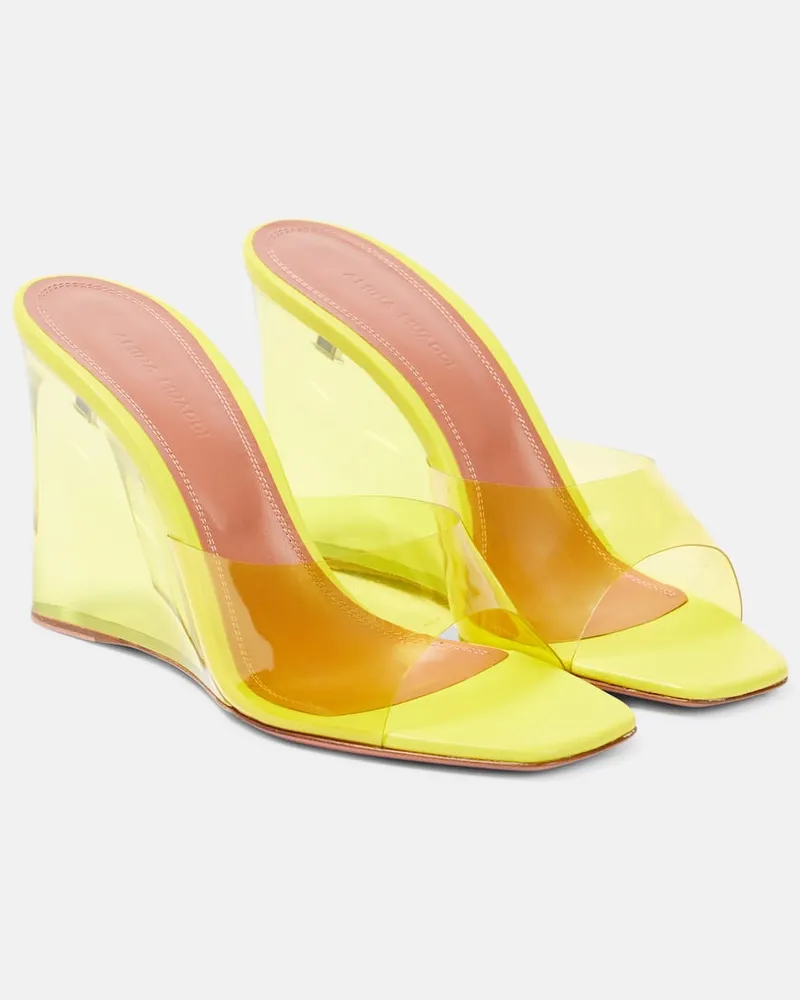 Amina Muaddi Wedge-Pantoletten Lupita mit Leder Gelb