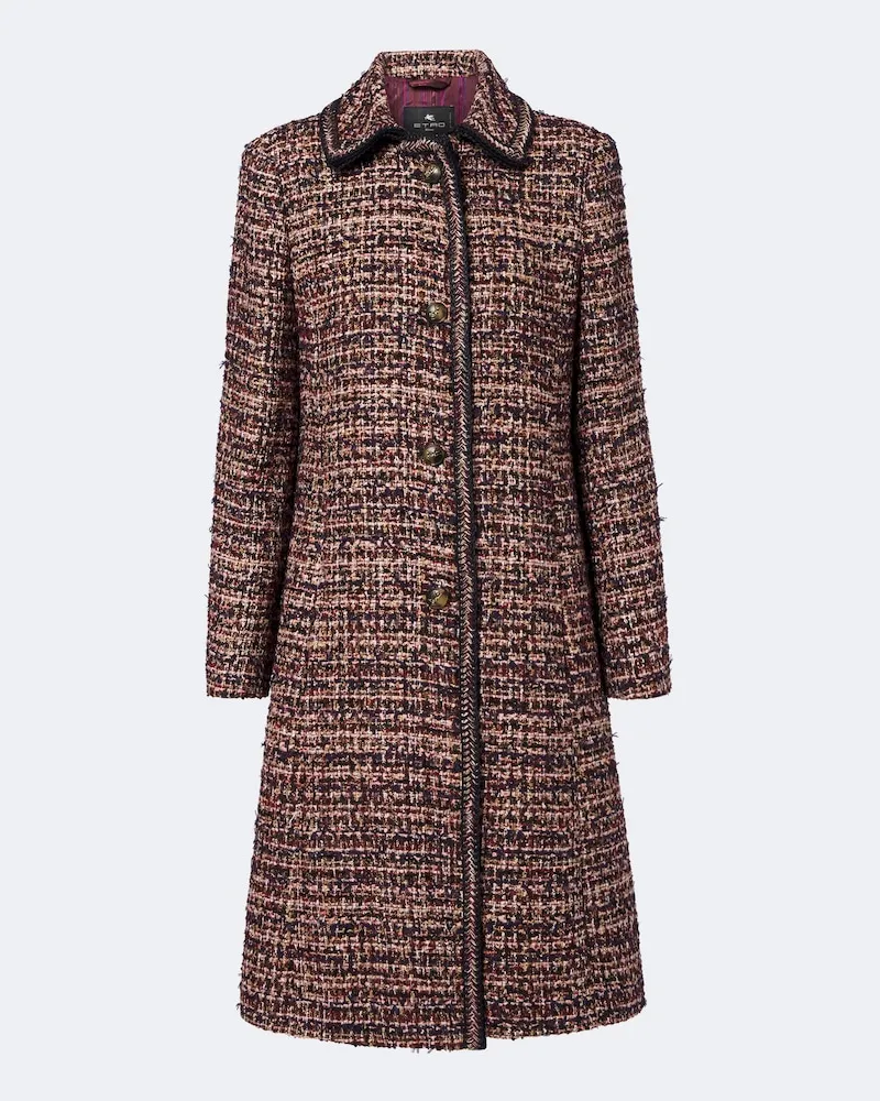 Etro Einreihiger Mantel aus Tweed Burgunderrot