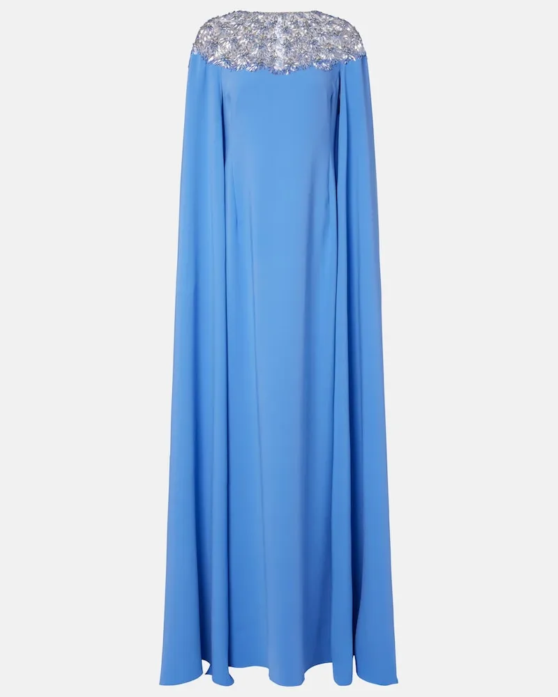 Oscar de la Renta Verzierte Robe aus einem Seidengemisch Blau