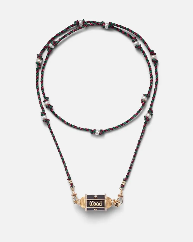 Marie Lichtenberg Halskette Knock in Wood mit 18kt Gelbgold, Emaille und Diamanten Gold