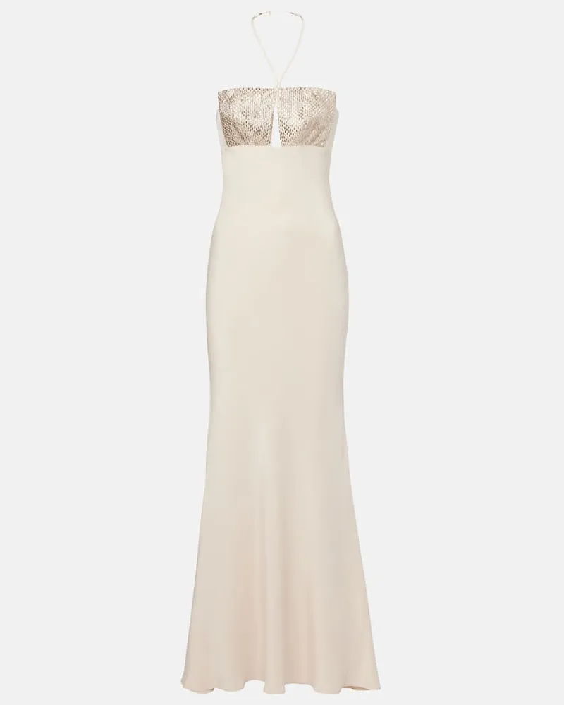 Roland Mouret Verzierte Robe aus Seide Beige