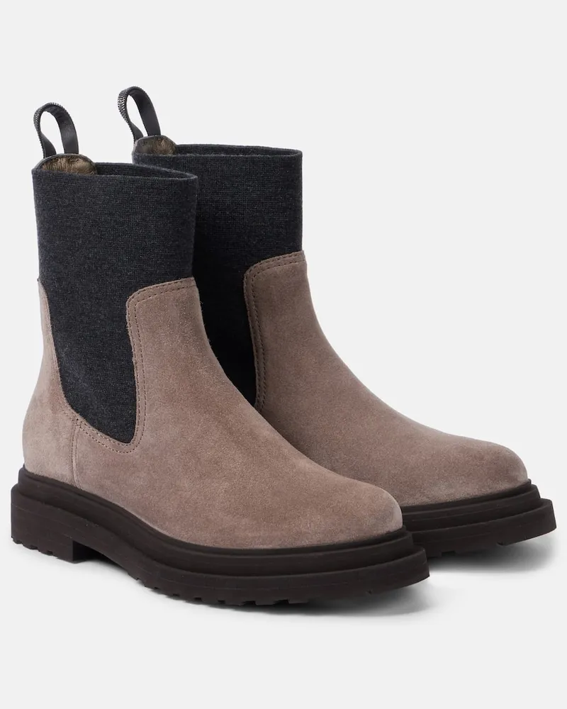 Brunello Cucinelli Ankle Boots aus Veloursleder Braun