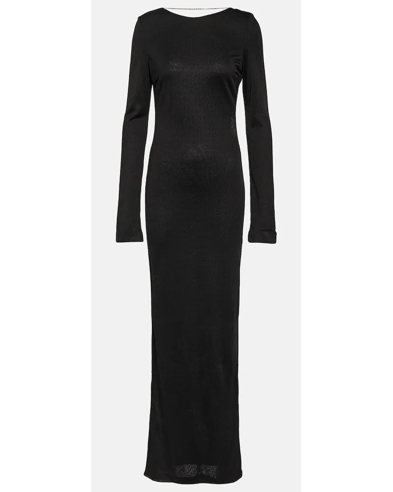 Saint Laurent Maxikleid aus Jersey Schwarz