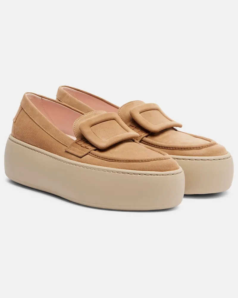 Roger Vivier Plateau-Loafers Viv' Up aus Veloursleder Beige