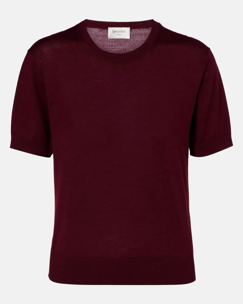 Saint Laurent Pullover aus Wolle, Kaschmir und Seide Burgunderrot