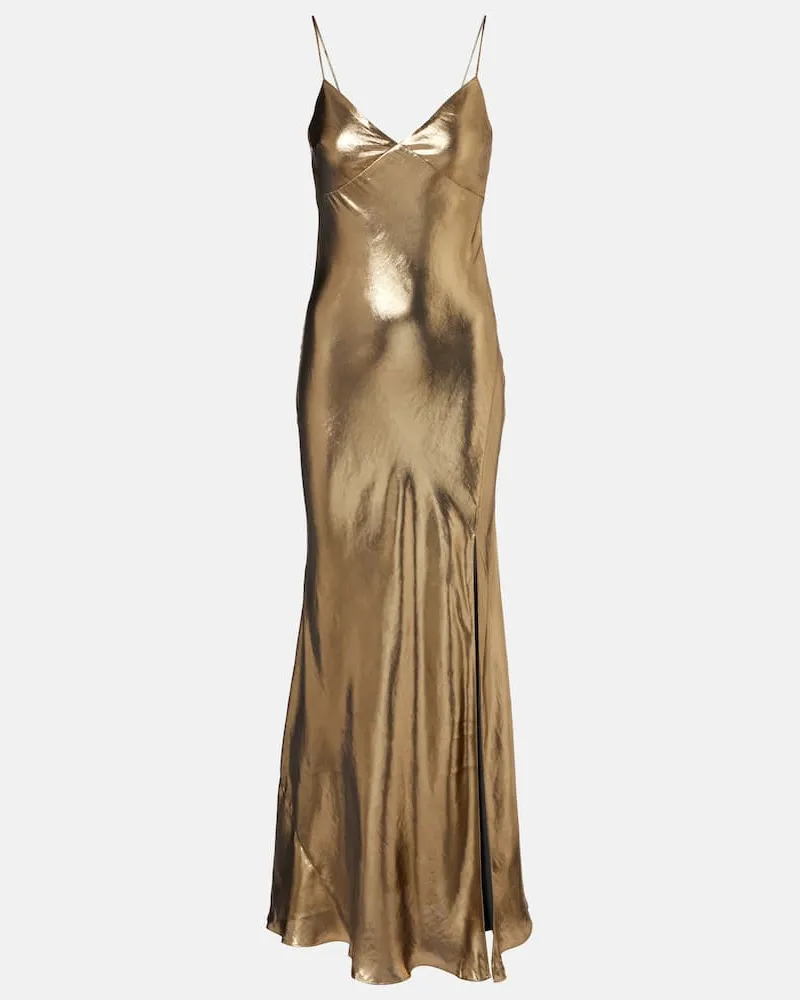 Self-Portrait Maxikleid aus Satin Gold