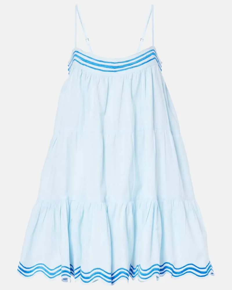 Juliet Dunn Besticktes Minikleid aus Baumwolle und Leinen Blau