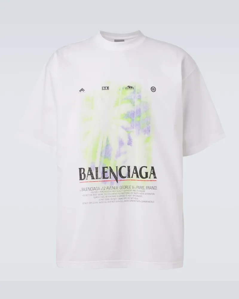 Balenciaga Bedrucktes T-Shirt aus Baumwolle Weiß