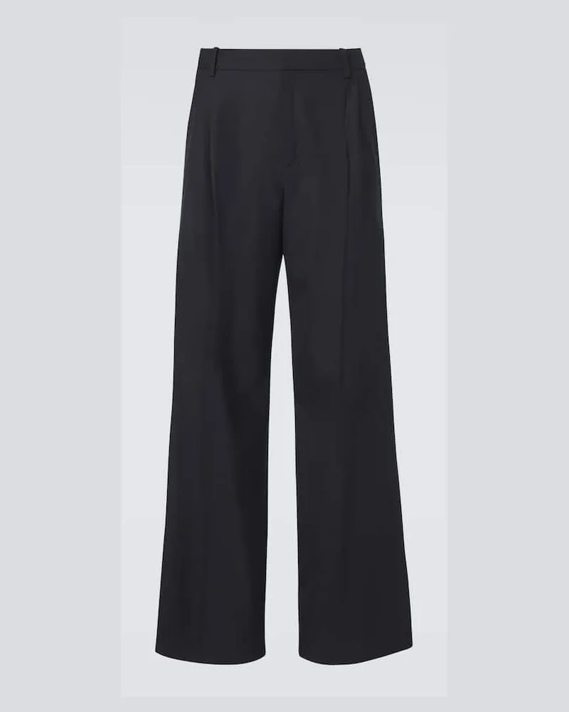 Saint Laurent Weite High-Rise-Hose aus Wolle Blau