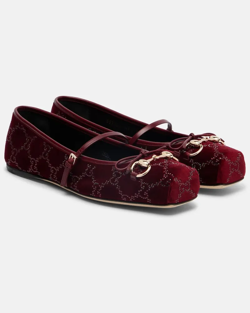 Gucci Ballerinas Gucci Horsebit aus Samt mit Kristallen Burgund
