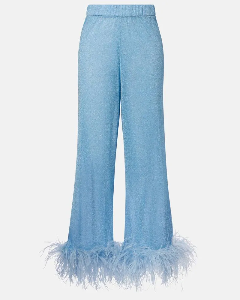 Oséree Oséree Weite Hose Lumière mit Federn Blau