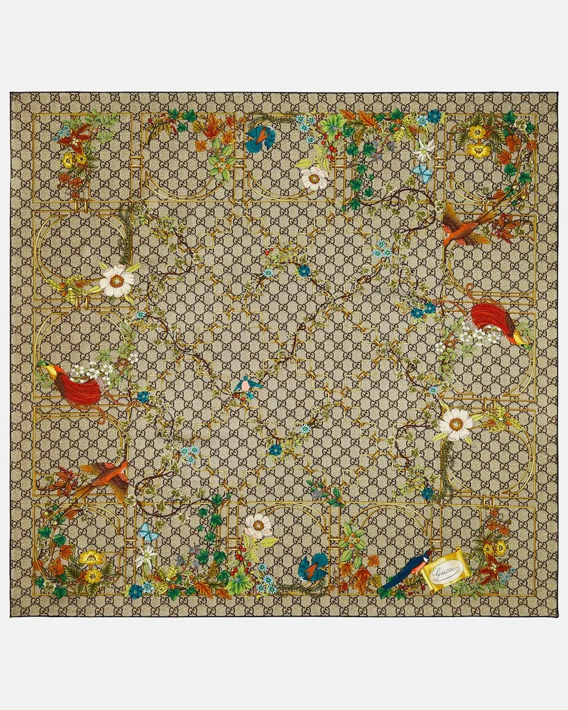 Gucci Bedrucktes Tuch aus Seiden-Twill Braun