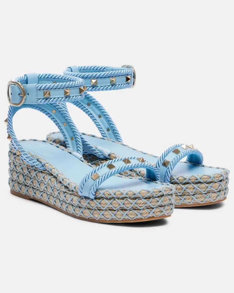 Valentino Garavani Espadrille-Sandalen Rockstud Torchon aus Leder Türkis