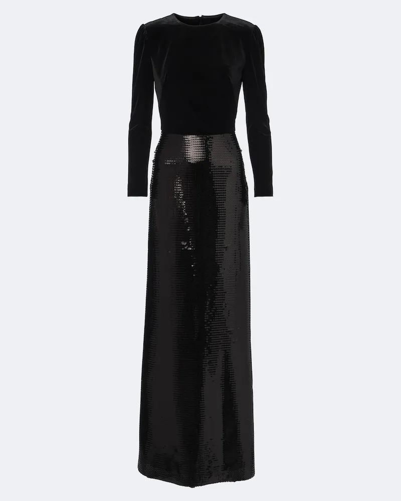 Monique Lhuillier Robe aus Samt mit Pailletten Schwarz