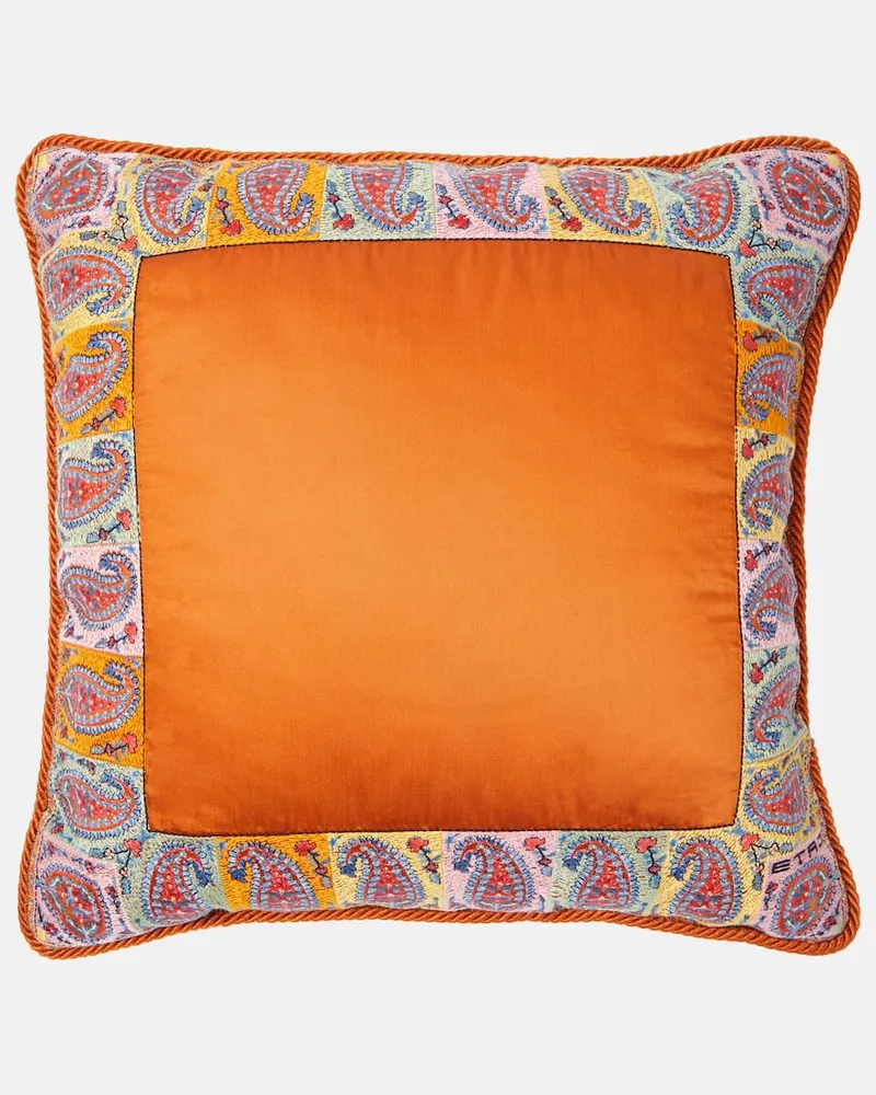 Etro Besticktes Kissen aus Baumwollsatin Orange