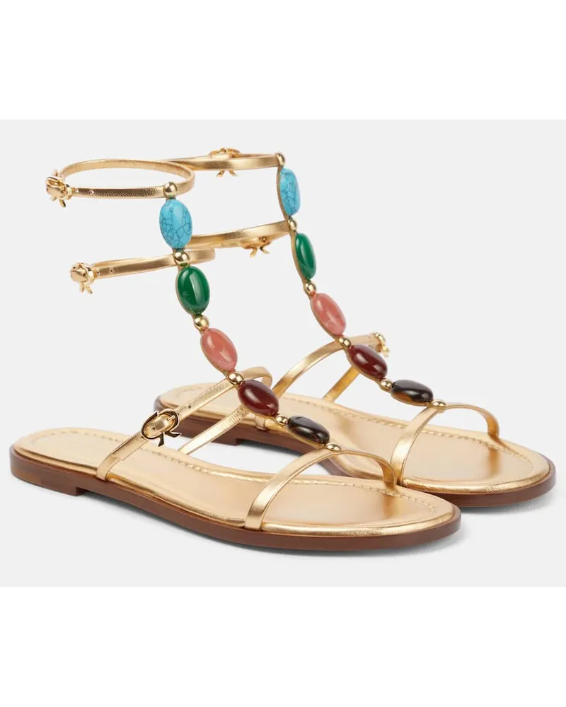 Gianvito Rossi Verzierte Sandalen Shanti aus Metallic-Leder Gold