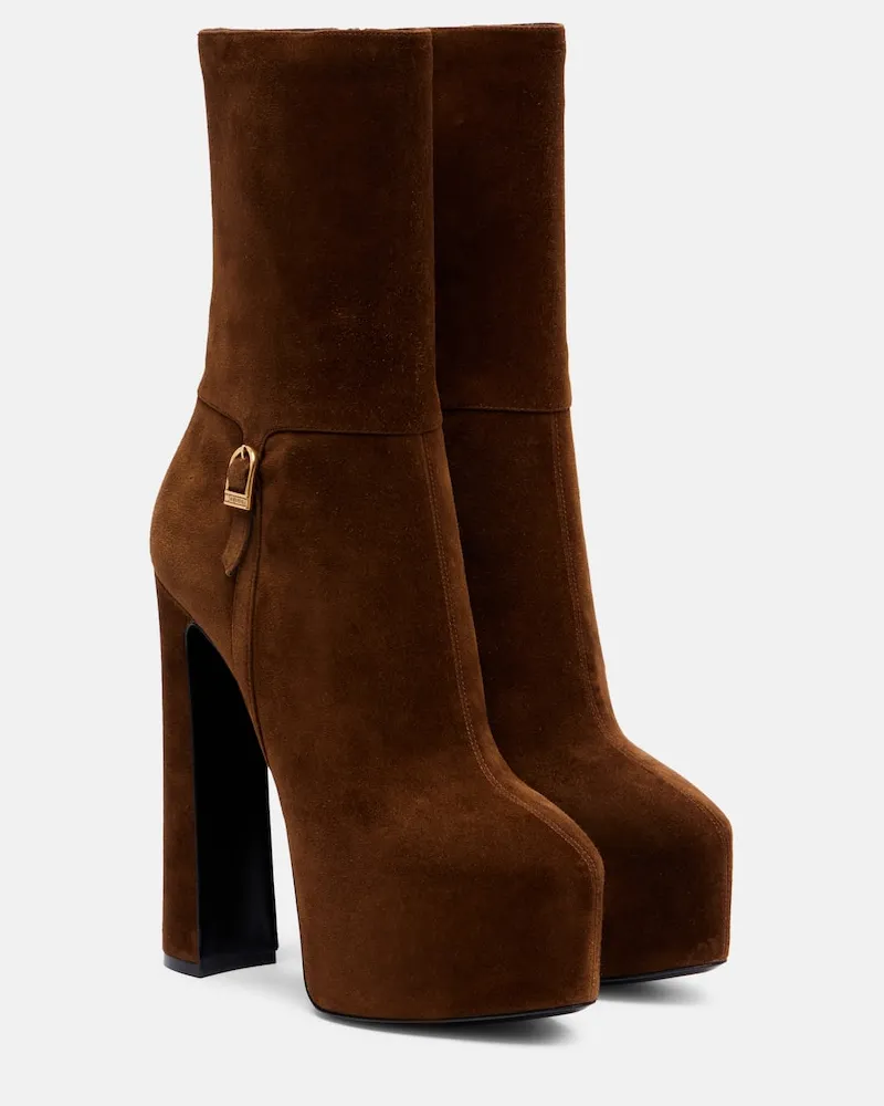 Saint Laurent Ankle Boots Nico 155 aus Veloursleder Braun