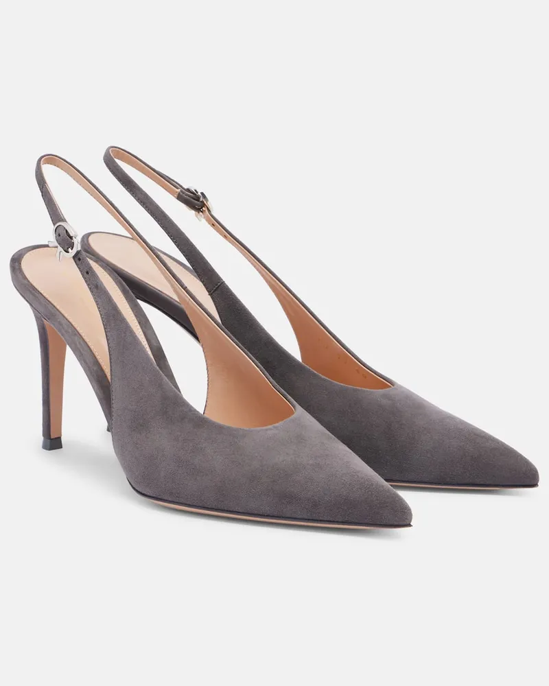 Gianvito Rossi Slingback-Pumps Robbie 85 aus Veloursleder Grau