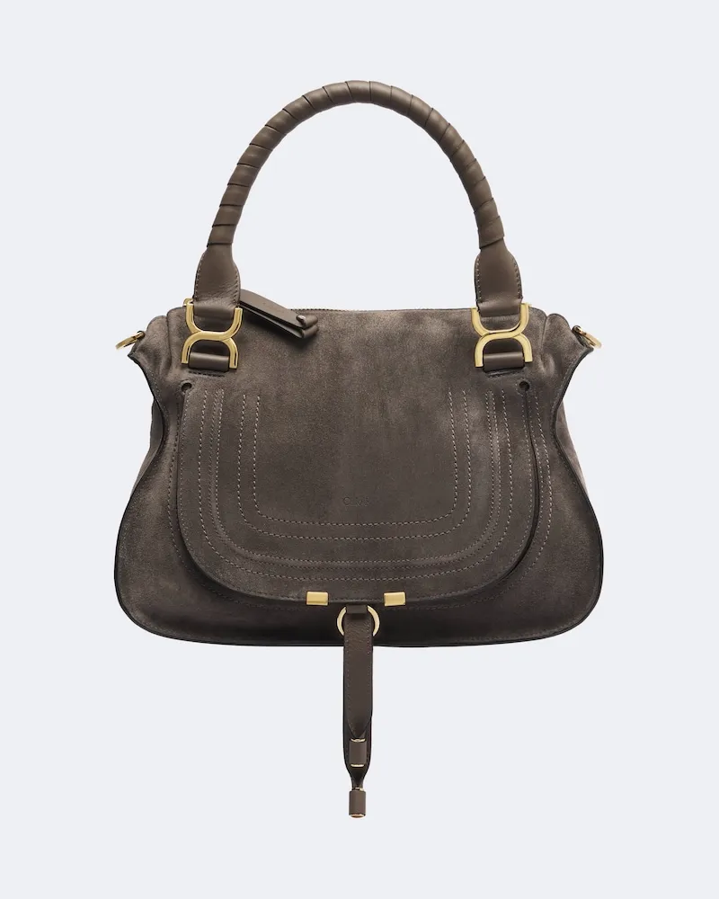 Chloé Chloé Schultertasche Marcie Medium aus Veloursleder Grau
