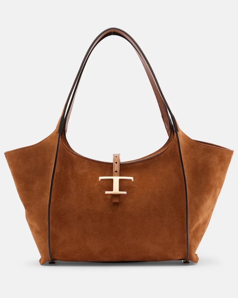 TOD'S Tote Bag T Timeless Small aus Veloursleder Braun