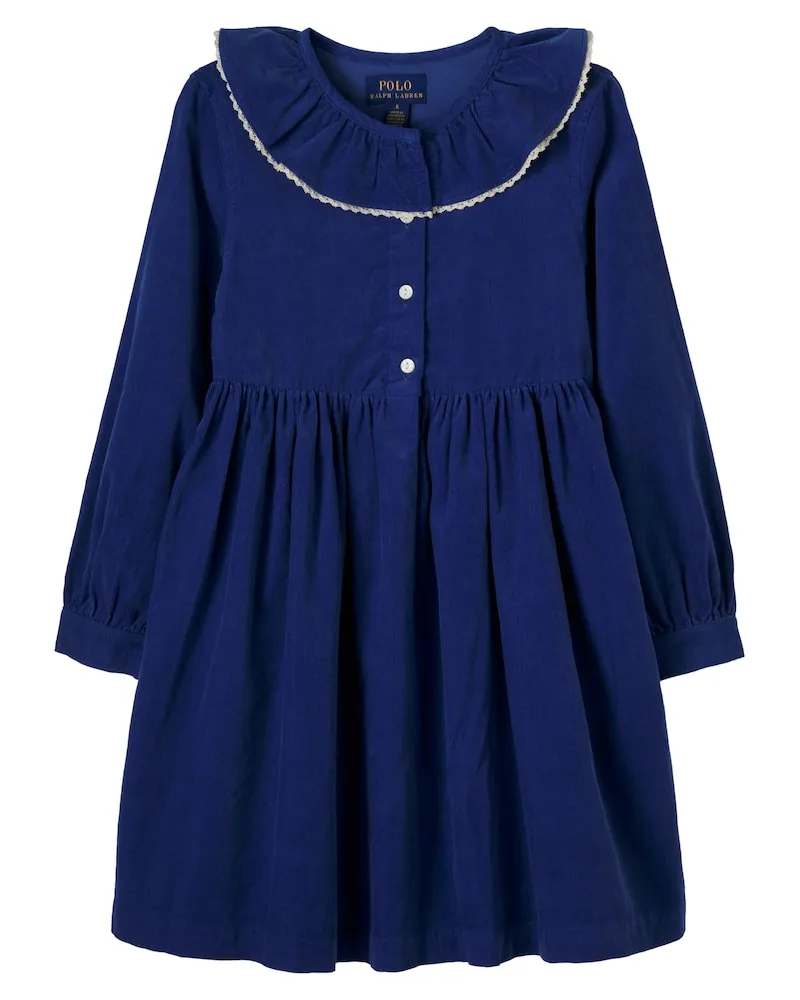 Ralph Lauren Besticktes Kleid aus Baumwollcord Blau