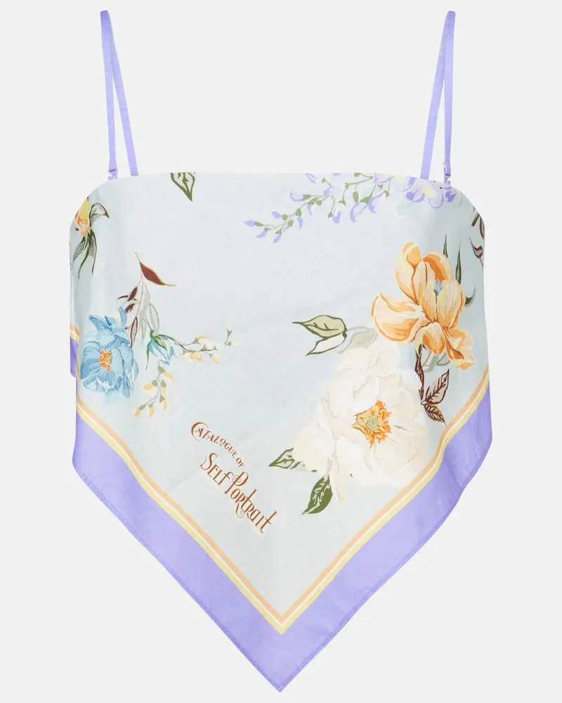 Self-Portrait Cropped-Top aus Leinen und Baumwolle Blau