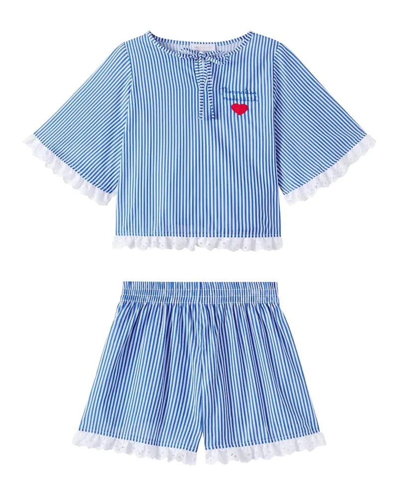 Monnalisa Set aus Top und Shorts aus Baumwollmusselin Weiß