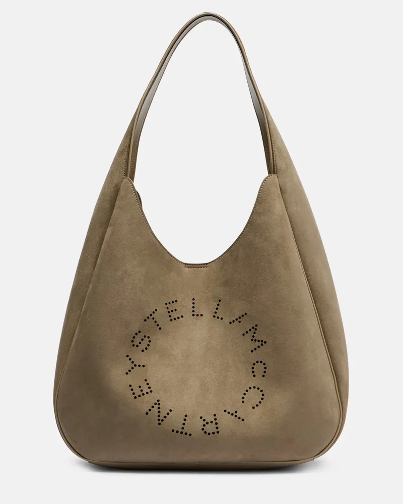 Stella McCartney Schultertasche aus Velourslederimitat Grün