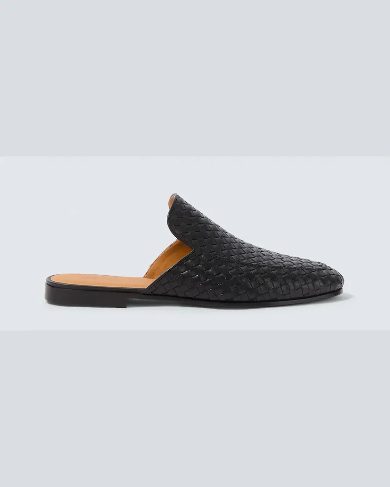 Magnanni Slippers Woven aus Leder Schwarz