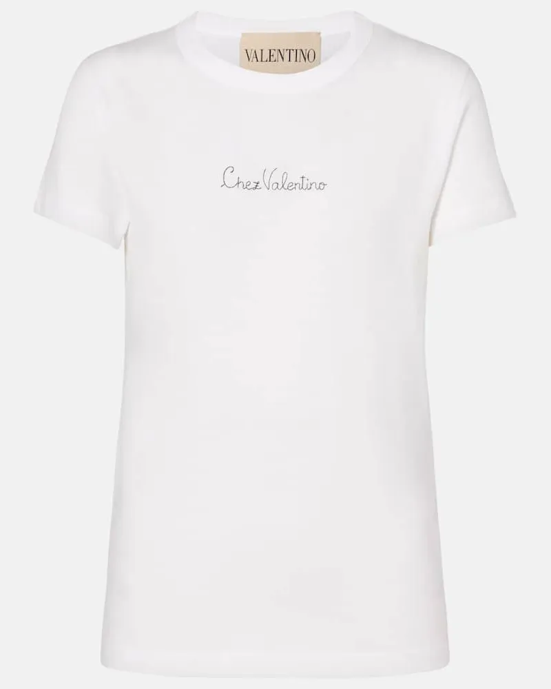Valentino Garavani T-Shirt Chez Valentino aus Baumwoll-Jersey Weiß