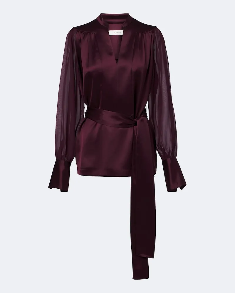 Joseph Bluse Paula aus Satin und Chiffon Burgunderrot