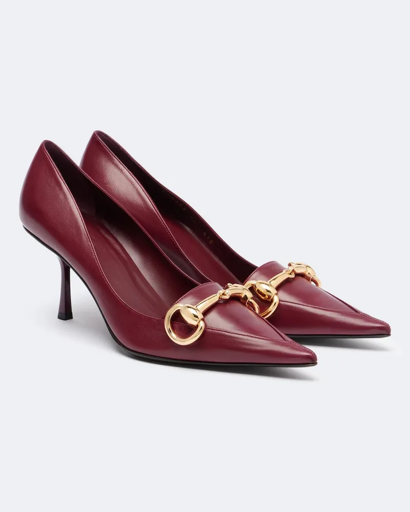 Gucci Pumps Helena Horsebit aus Leder Burgunderrot
