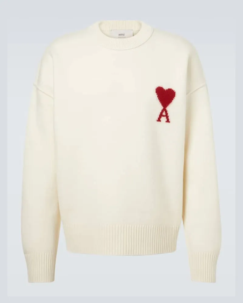 AMI Paris Pullover Ami de Cœur aus Schurwolle Weiß