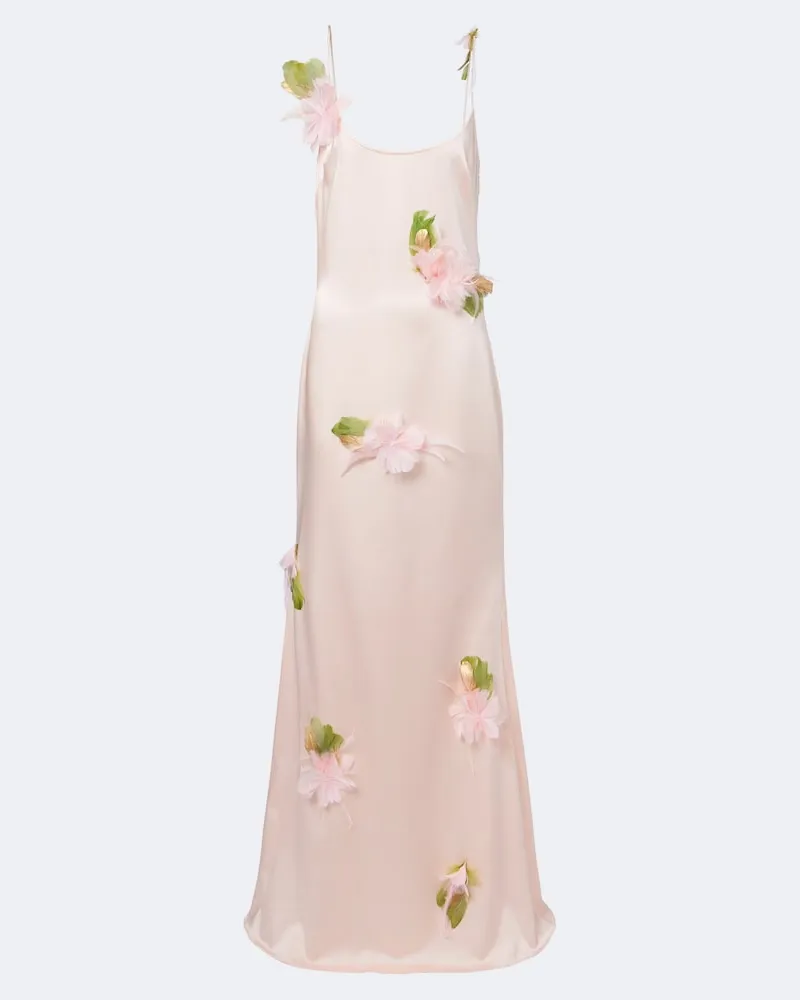 The New Arrivals Ilkyaz Ozel Robe Nara aus Satin mit Federn Rosa