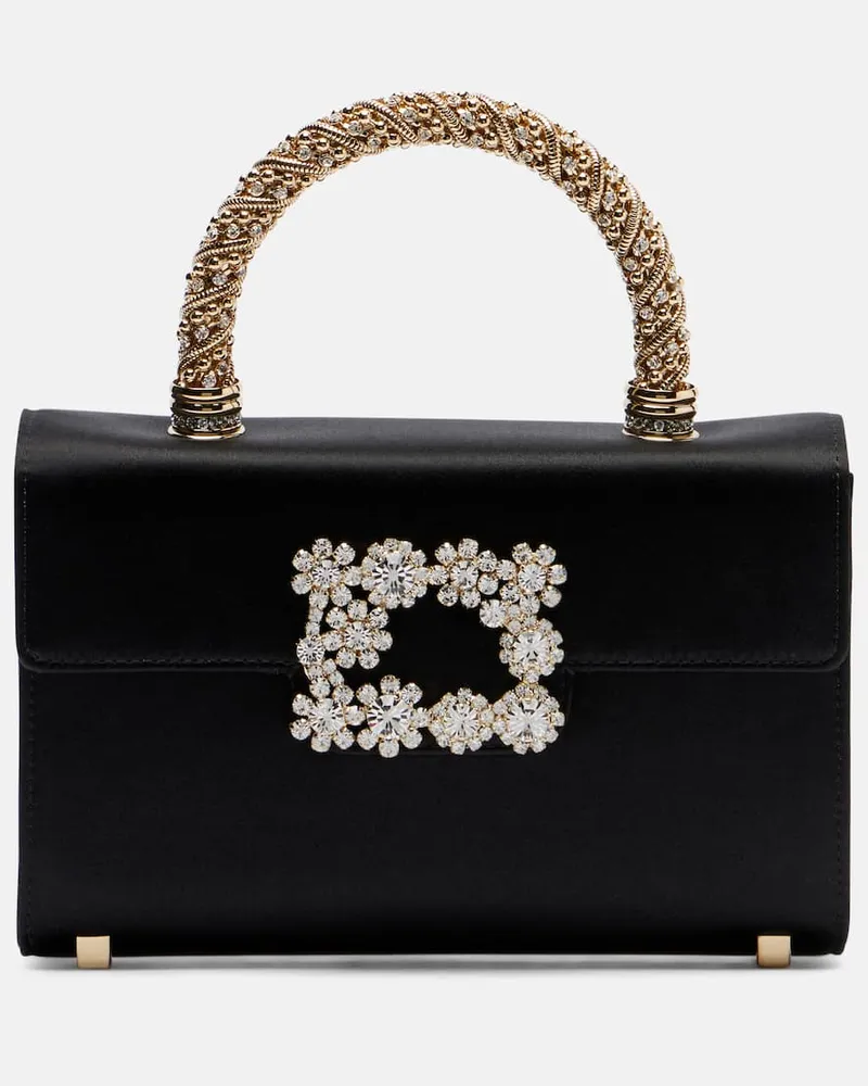 Roger Vivier Henkeltasche Jewel Efflorescence Mini aus Satin Schwarz