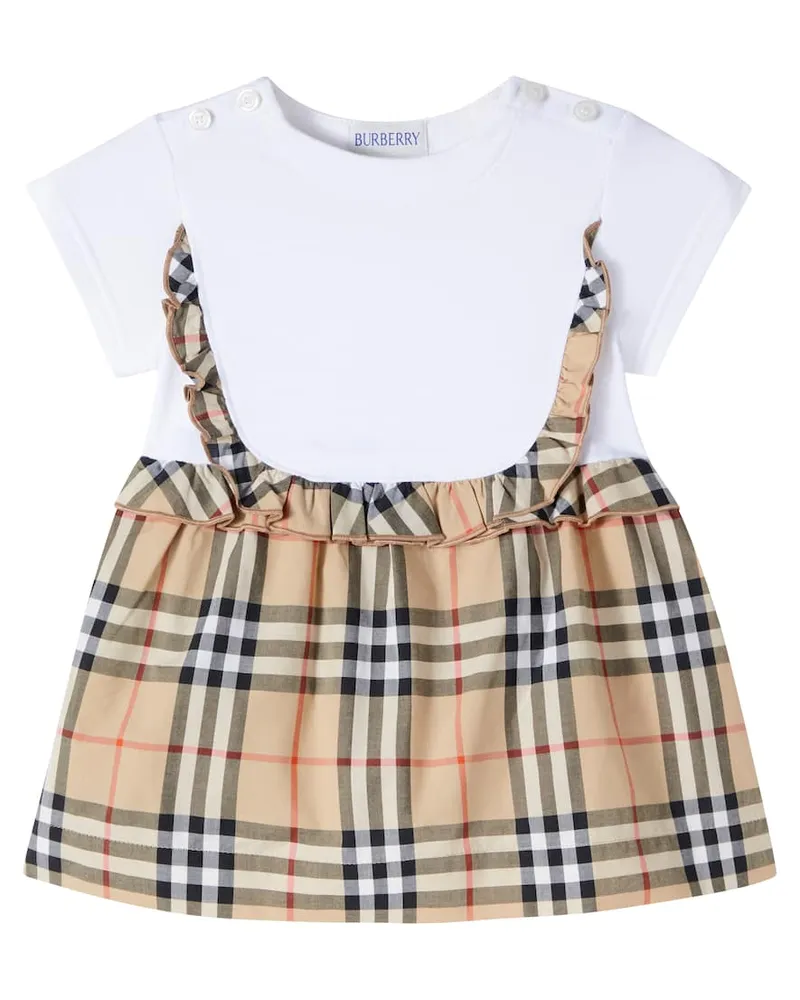 Burberry Baby Kleid Burberry Check aus einem Baumwollgemisch Weiß