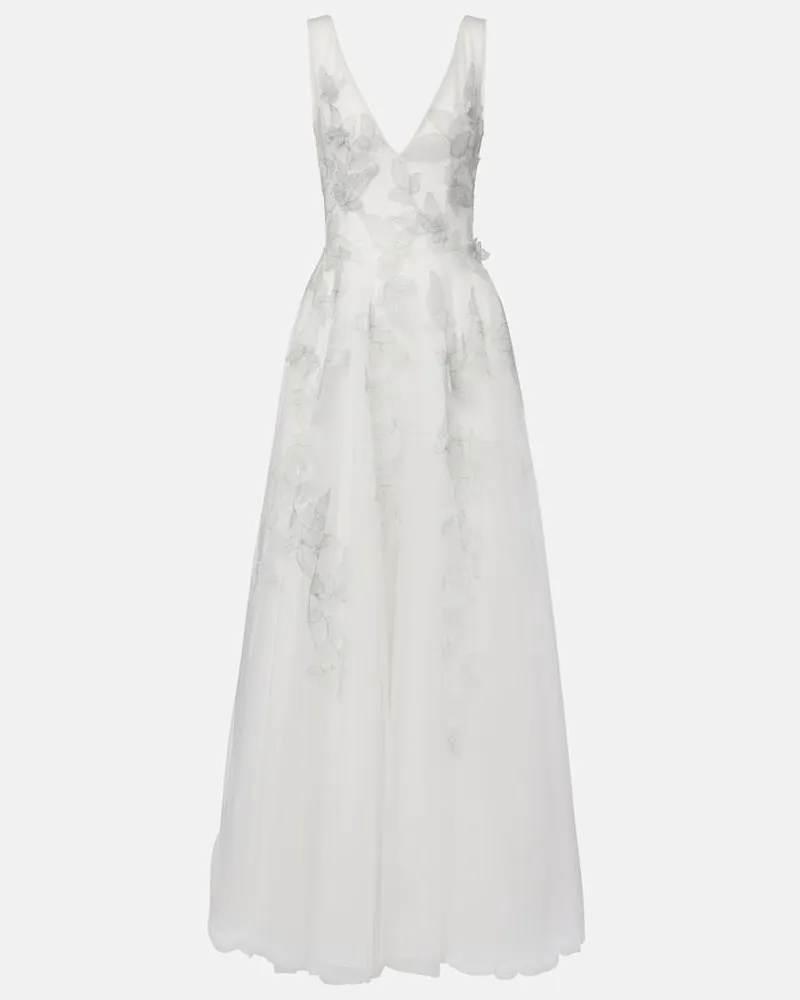 COSTARELLOS Bridal Bestickte Robe aus Tüll Weiß
