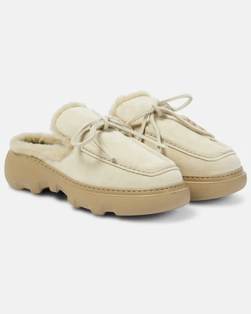 Burberry Slippers EKD aus Veloursleder mit Shearling Neutral