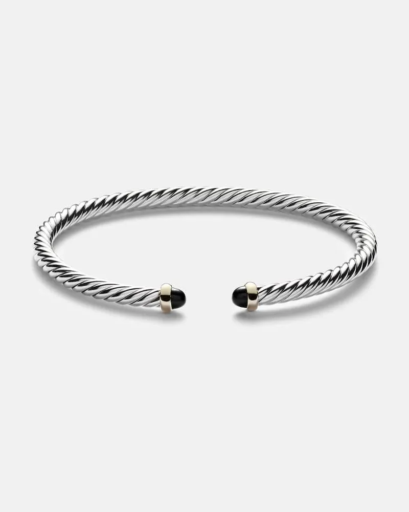 David Yurman Armreif Cable Flex aus Sterlingsilber mit 14kt Gelbgold und Onyx Silber